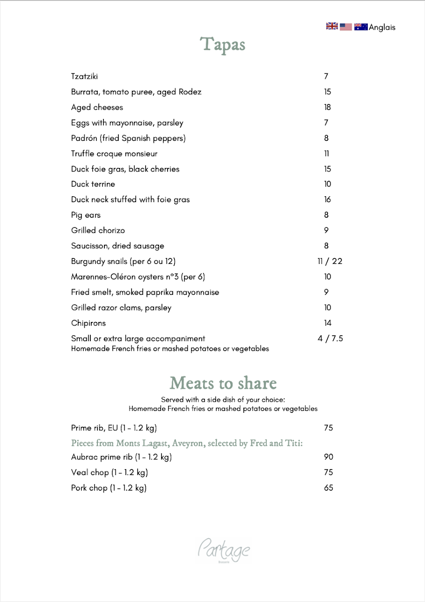 Brasserie Partage Photo Menu 4
