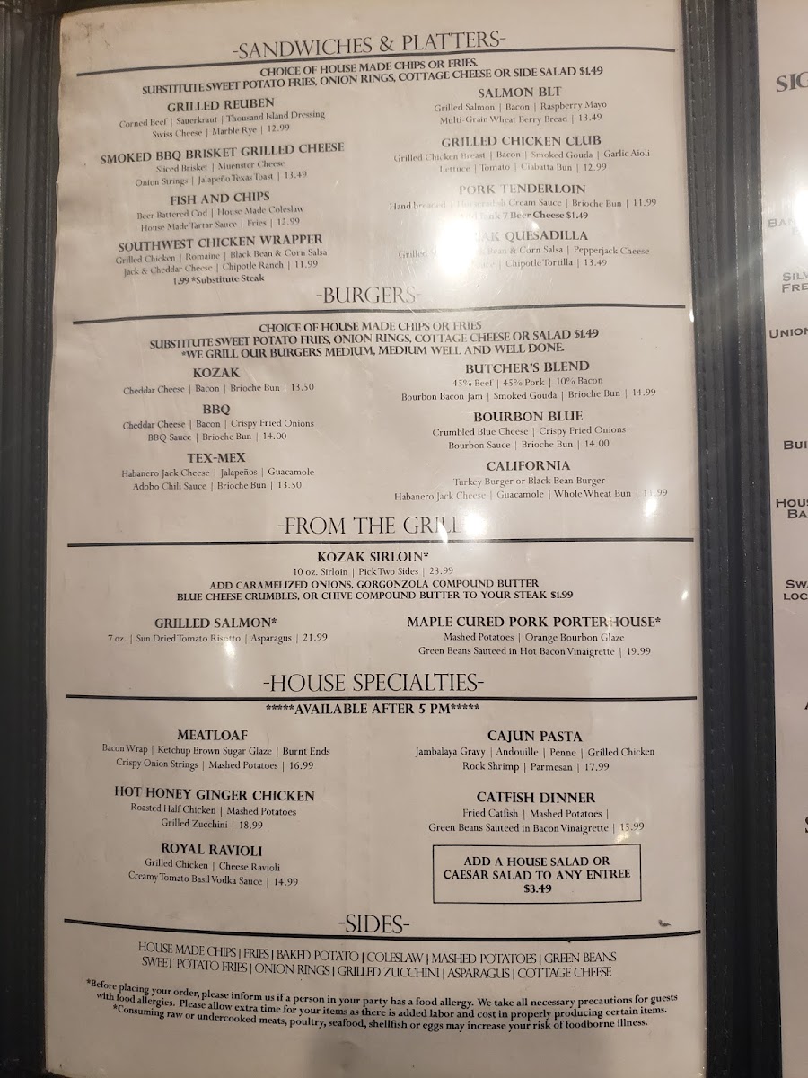 KoZak's Laketown Grill Photo Menu 1