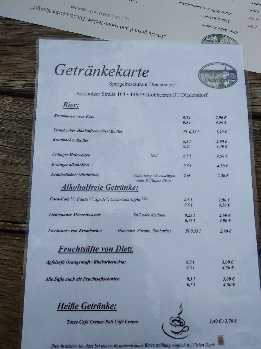 Spargelrestaurant Diedersdorf Photo Menu 2