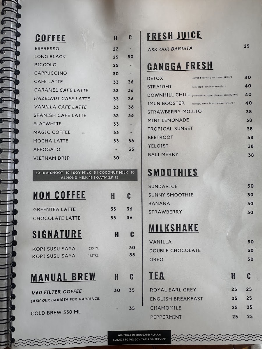 Gangga Coffee Ubud Photo Menu 2