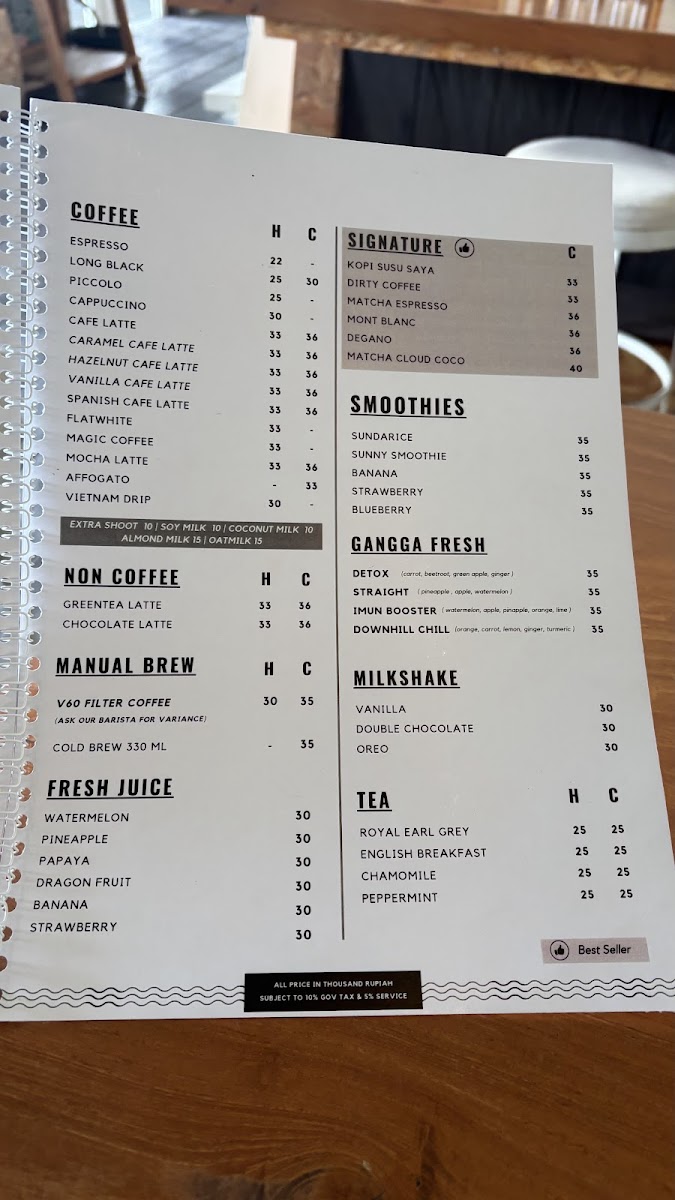 Gangga Coffee Ubud Photo Menu 3