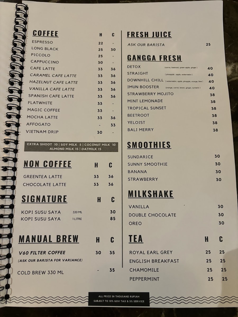 Gangga Coffee Ubud Photo Menu 5