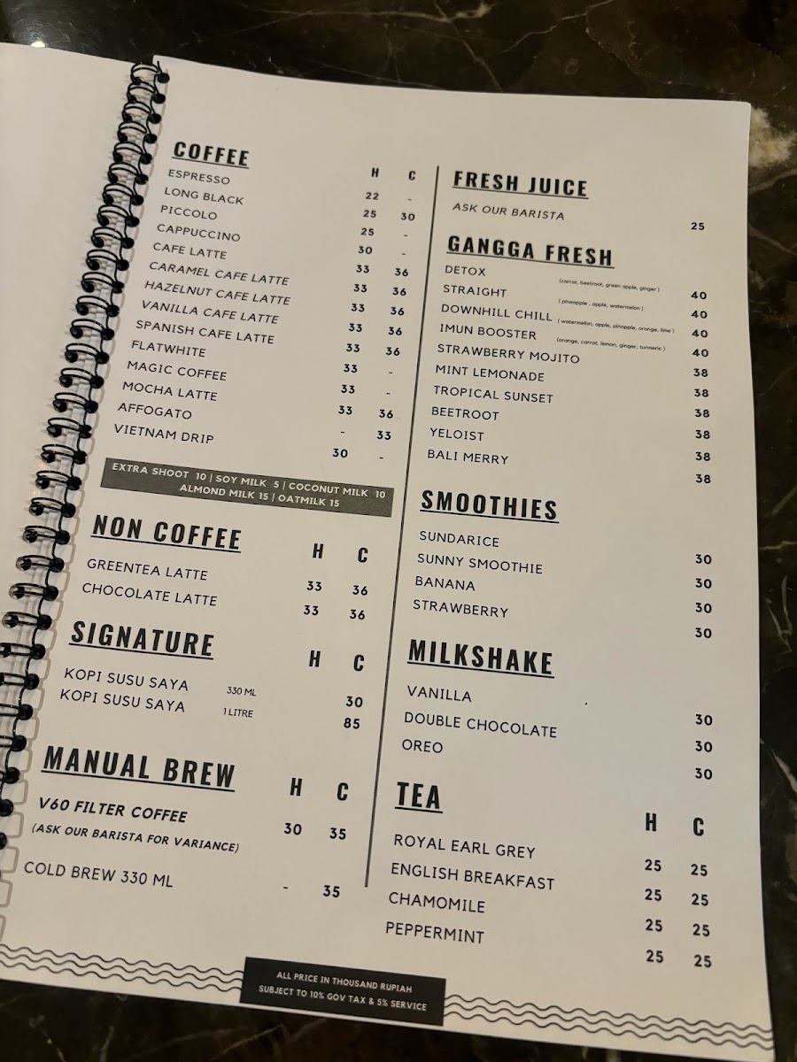 Gangga Coffee Ubud Photo Menu 9