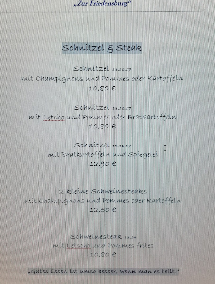 Gaststätte ,,Zur Friedensburg' Photo Menu 9