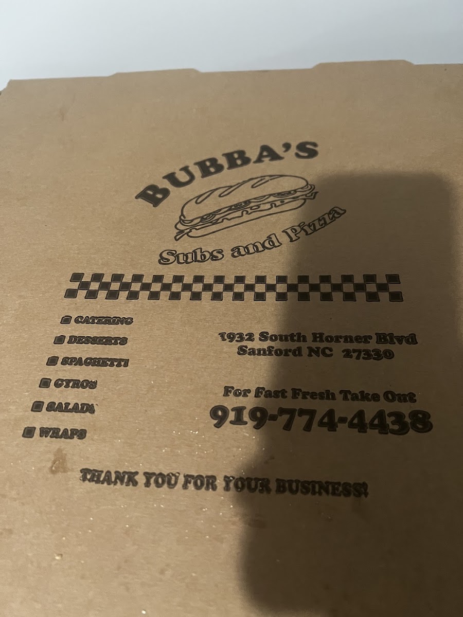Bubba's Subs and Pizza Photo Menu 2