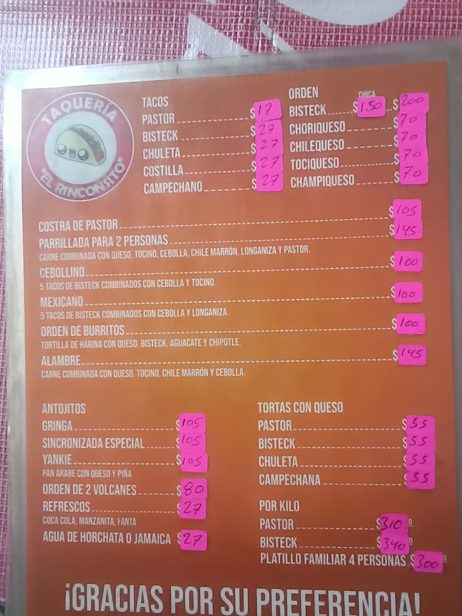 Taquería El Rinconsito Photo Menu 1