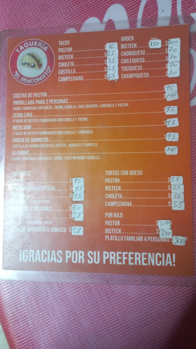 Taquería El Rinconsito Photo Menu 5