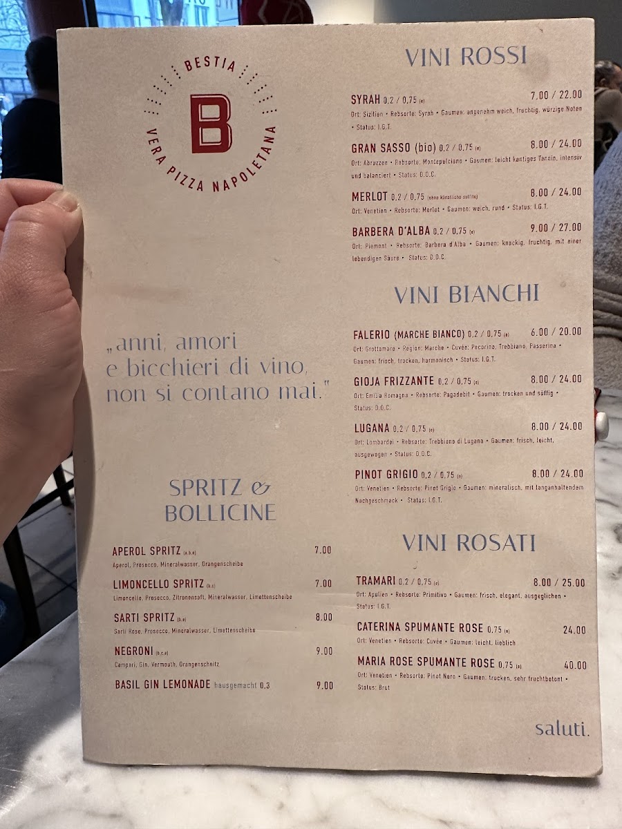 BESTIA Vera Pizza Napoletana Photo Menu 1