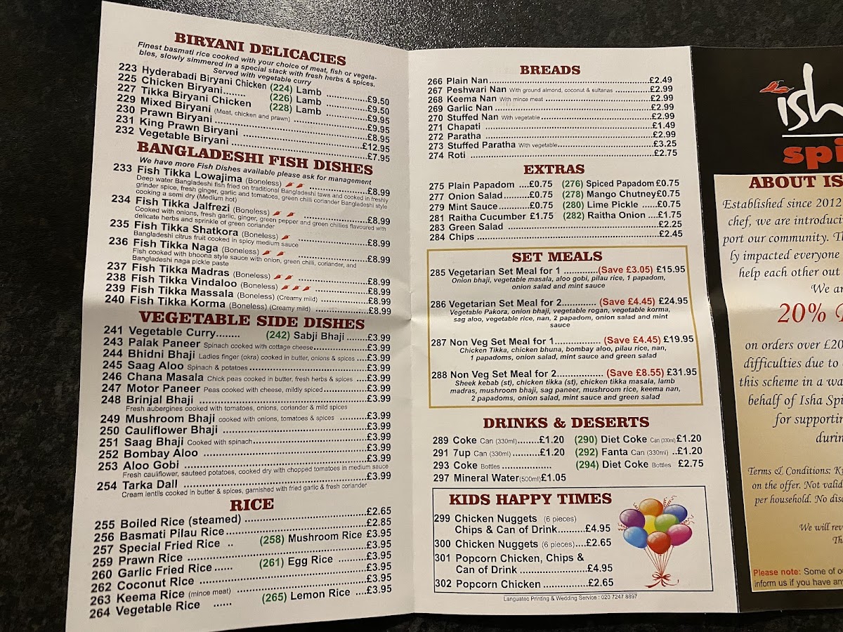Isha Spice Nepali And Indian Takeaway Photo Menu 2