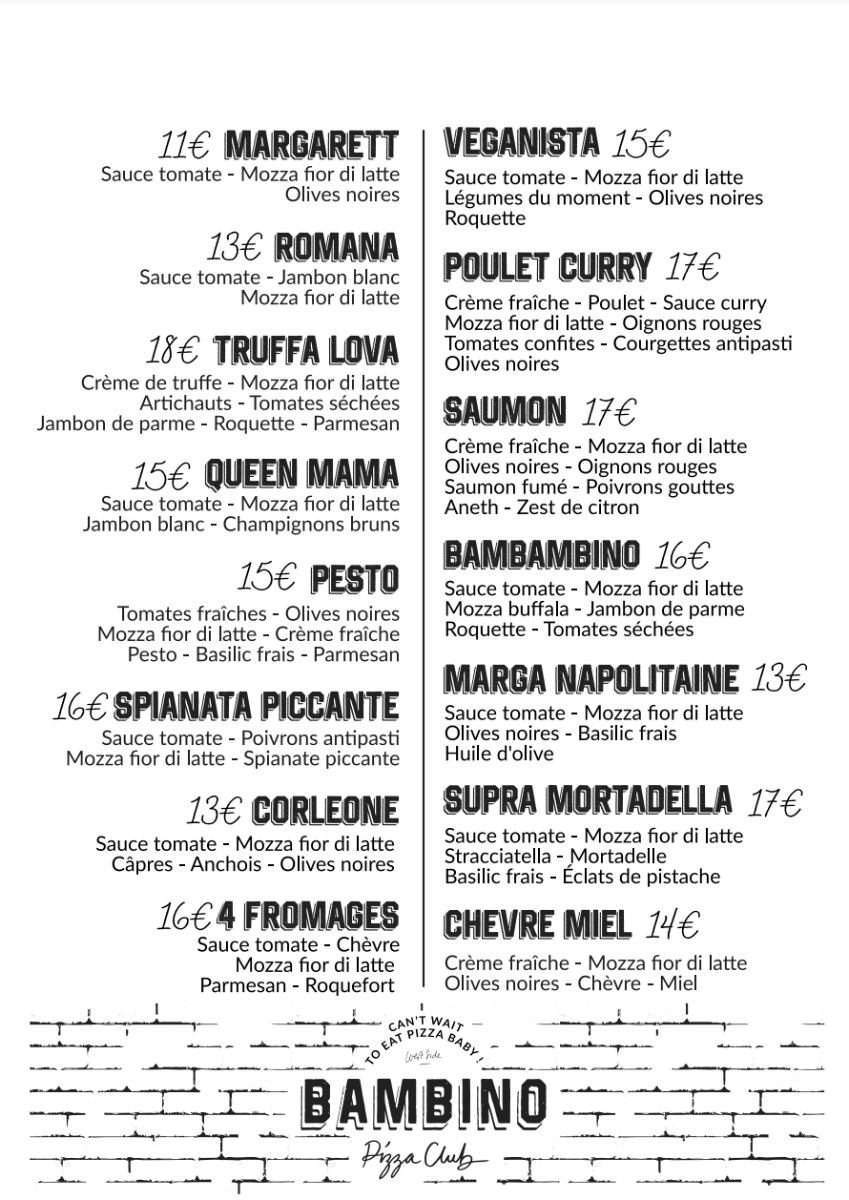 Bambino Pizza Club Photo Menu 1