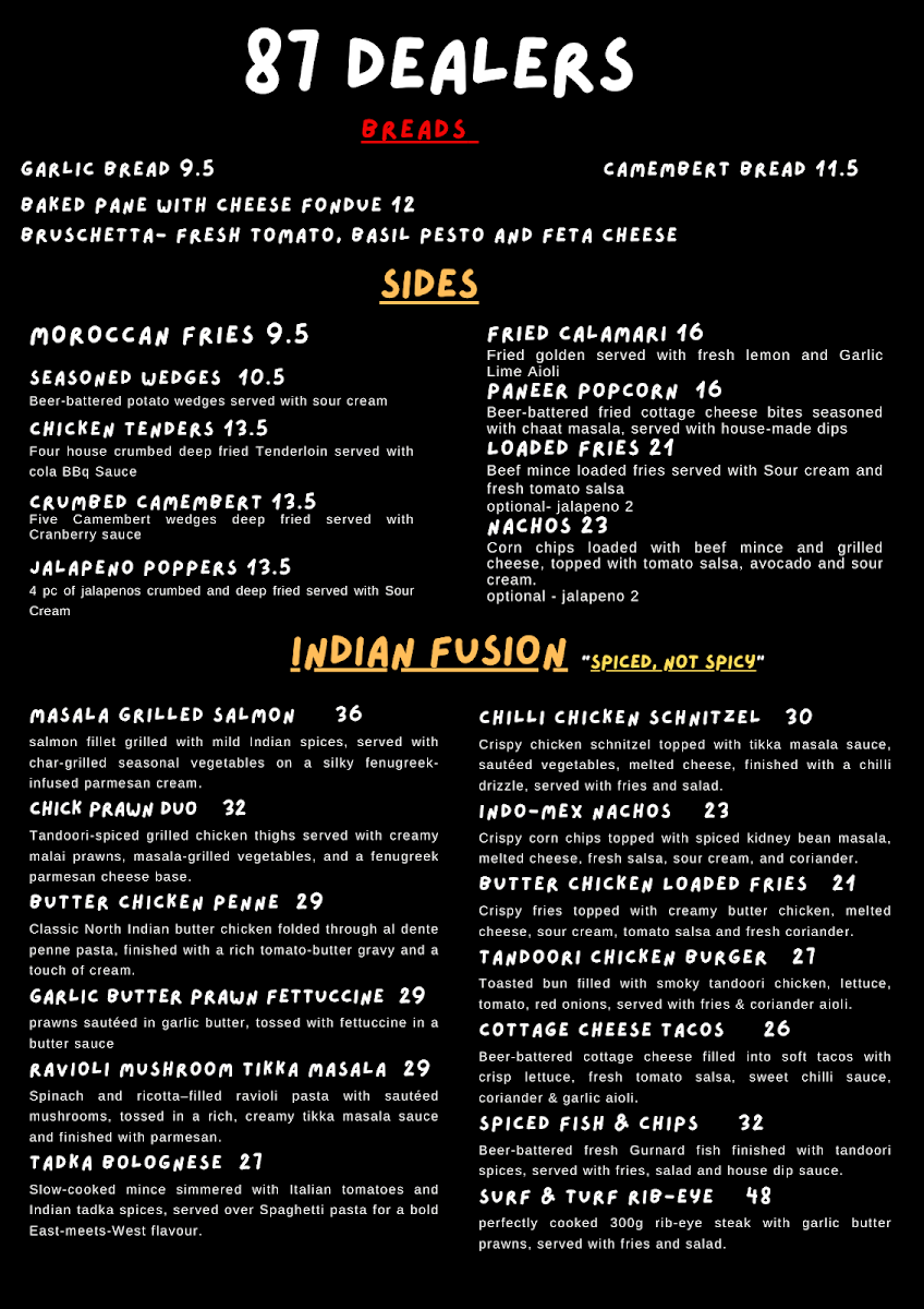 87 Dealers Cafe, Bar & Eatery Photo Menu 2