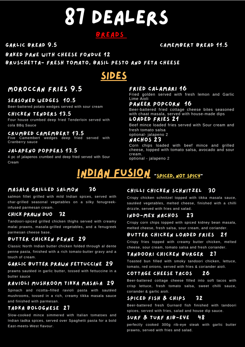 87 Dealers Cafe, Bar & Eatery Photo Menu 3