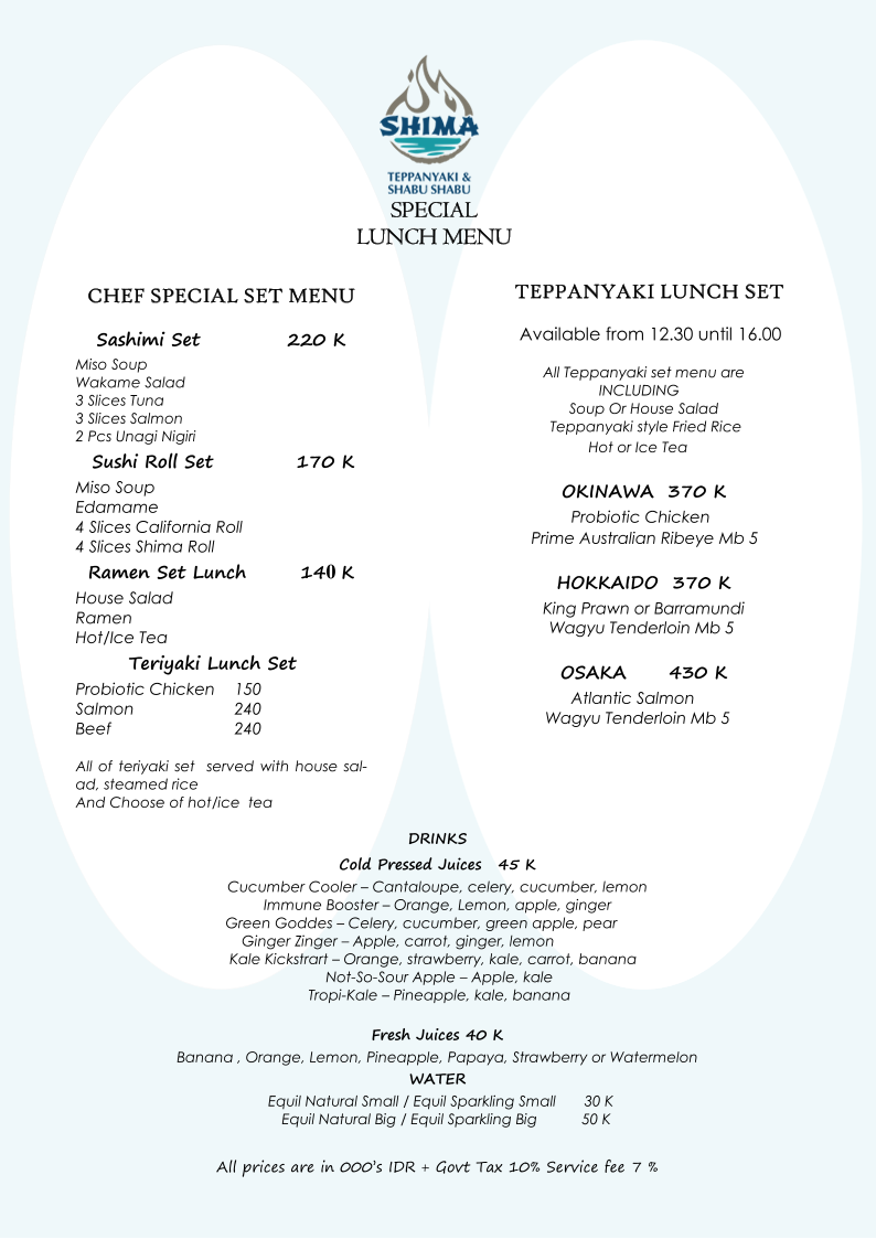 Shima Teppanyaki & Shabu Shabu Seminyak Photo Menu 2