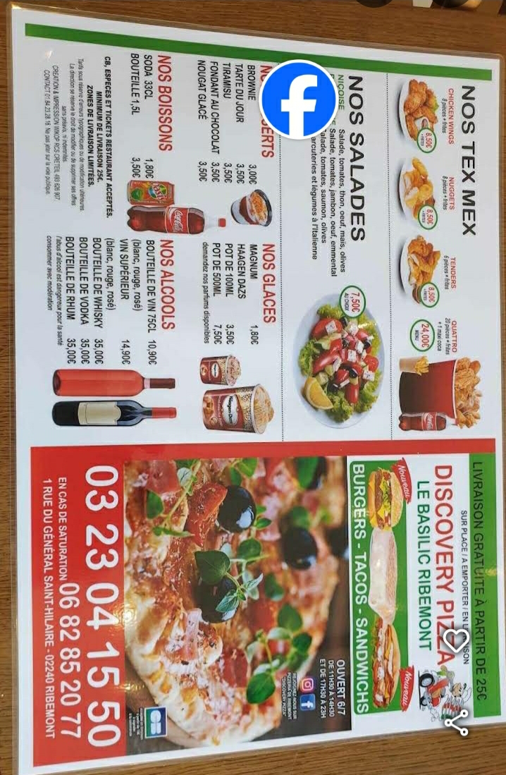 Pizzeria de Ribemont Discovery Pizza/Le Basilic Photo Menu 2