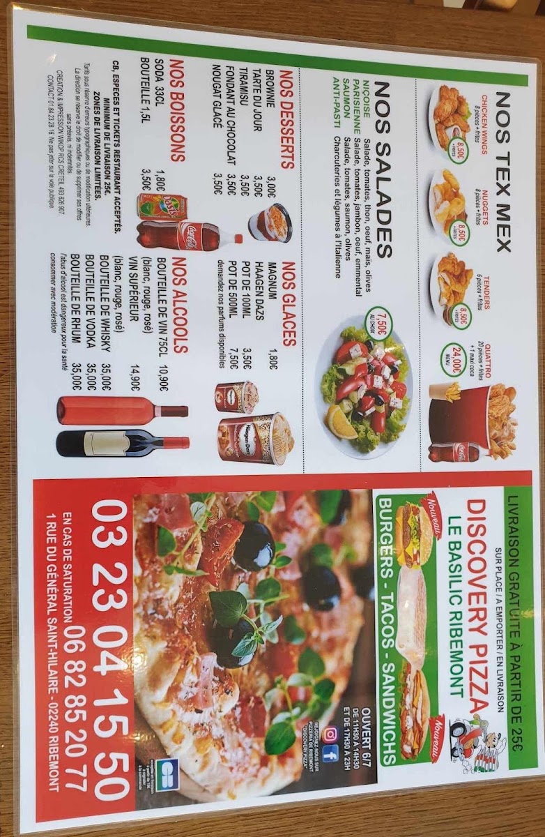 Pizzeria de Ribemont Discovery Pizza/Le Basilic Photo Menu 3