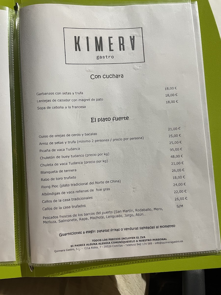 Kimera Gastro Photo Menu 2