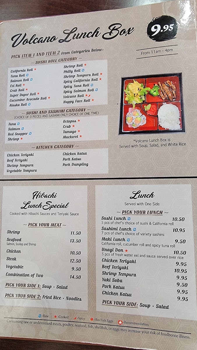 Volcano Sushi Bar & Hibachi Photo Menu 1