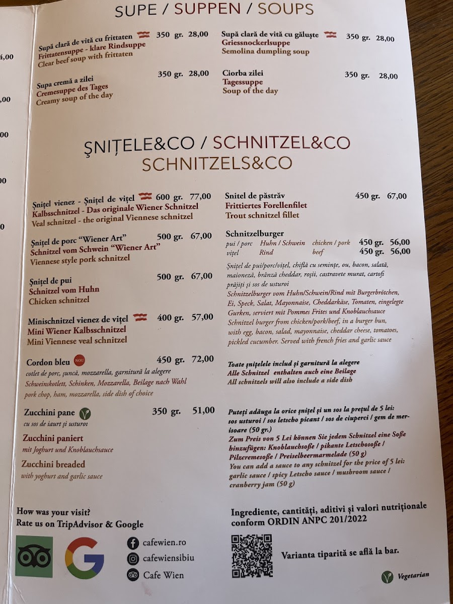 Cafe Wien Photo Menu 1