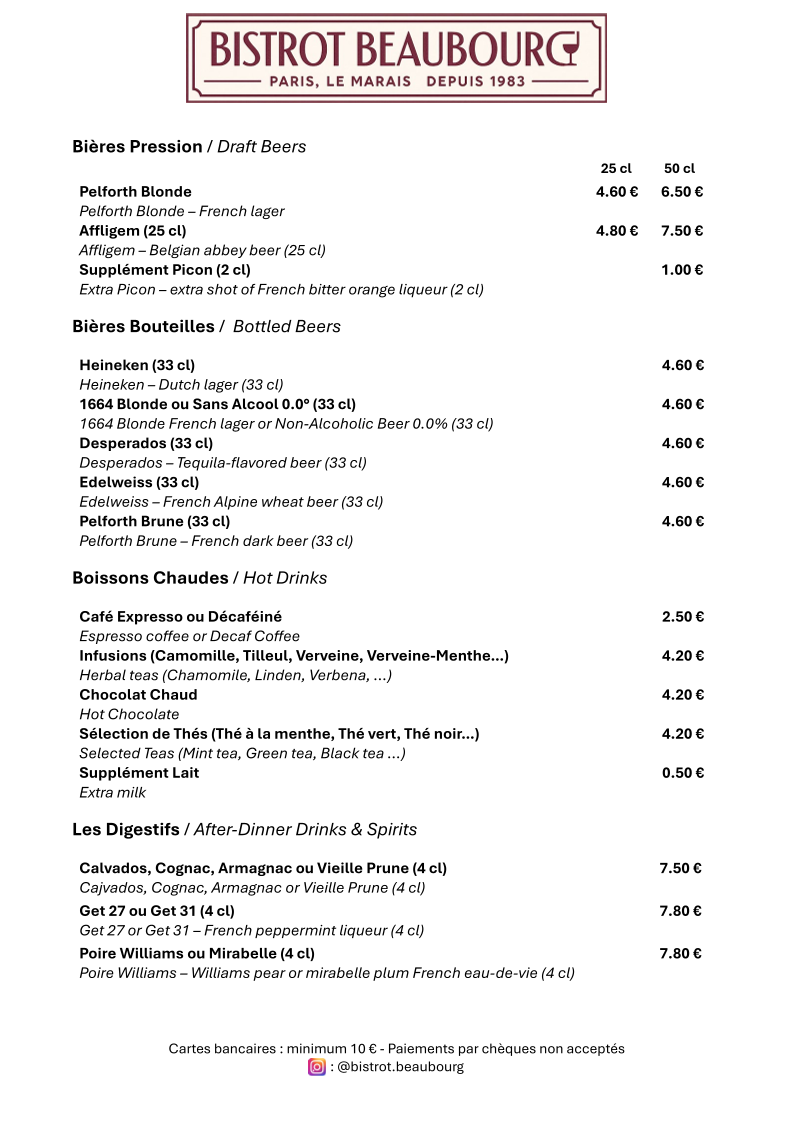 Bistrot Beaubourg Photo Menu 1
