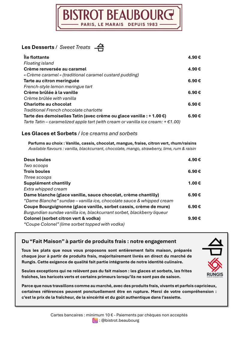 Bistrot Beaubourg Photo Menu 2