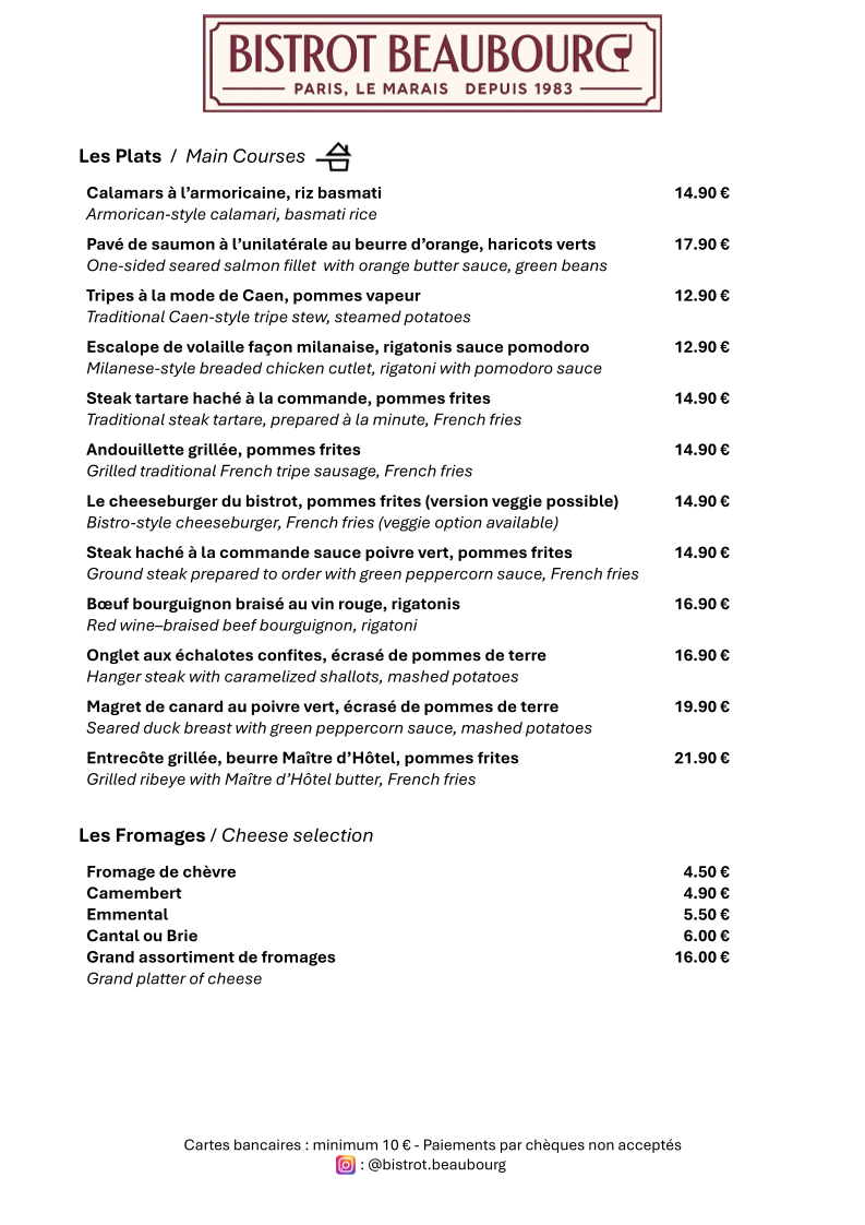 Bistrot Beaubourg Photo Menu 3