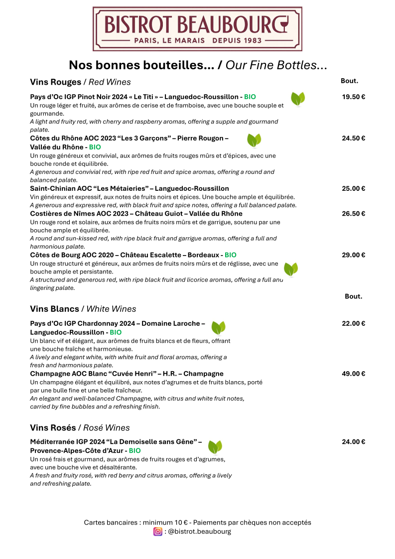 Bistrot Beaubourg Photo Menu 5