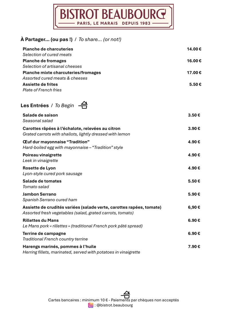 Bistrot Beaubourg Photo Menu 6