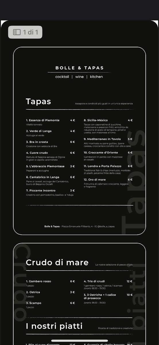 Bolle & Tapas Ristorante e cocktail bar Photo Menu 1