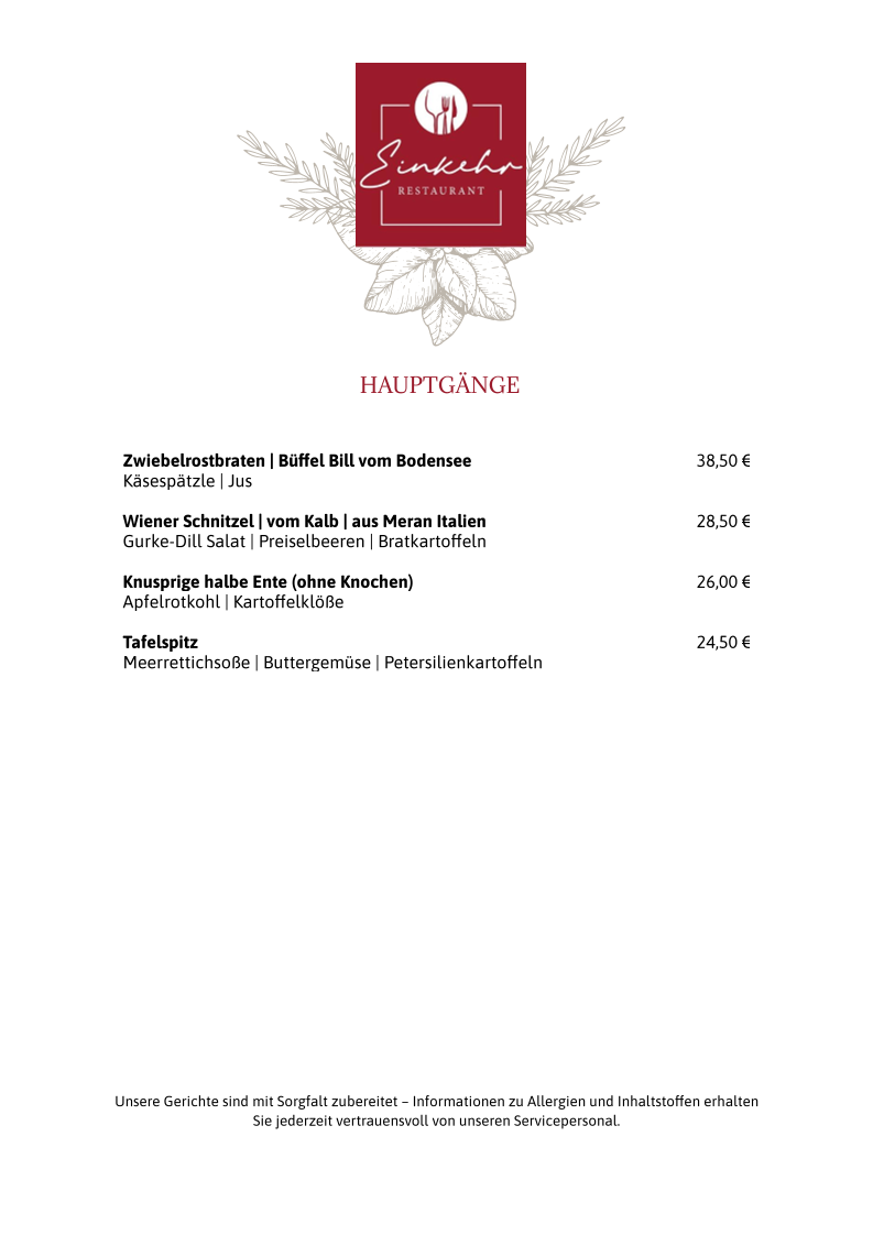Restaurant Einkehr Photo Menu 2