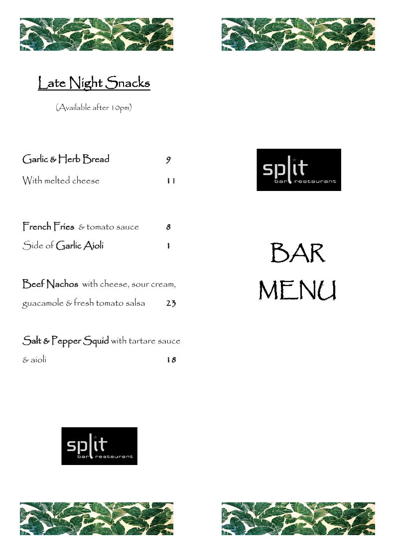 Split Bar & Restaurant Photo Menu 7