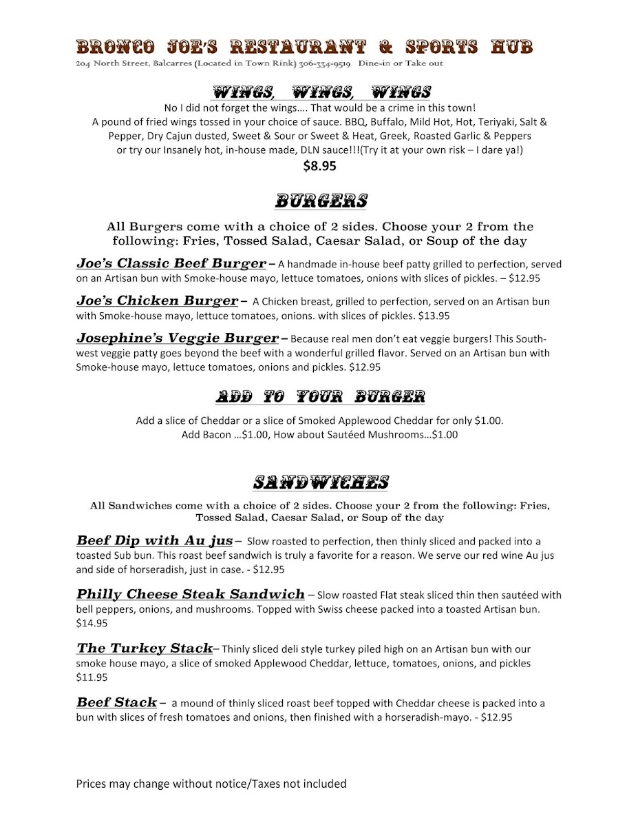 Bronco Joe's Restaurant & Sports Hub Photo Menu 2