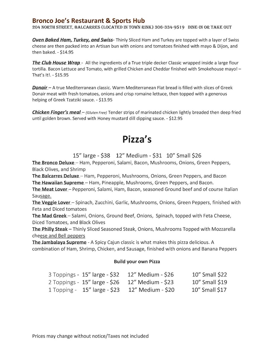 Bronco Joe's Restaurant & Sports Hub Photo Menu 3