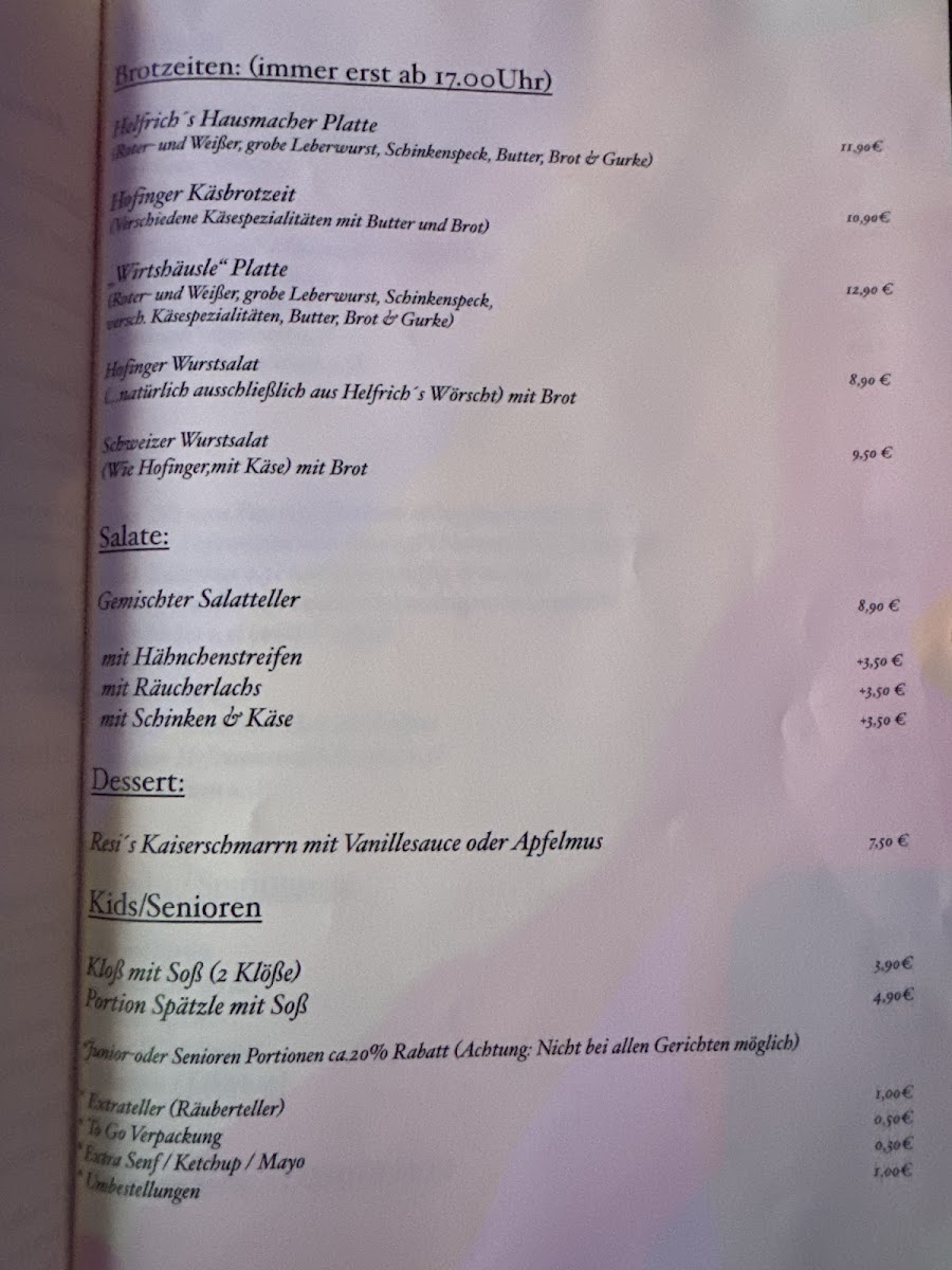 Hofheimer Wirtshäusle Photo Menu 1