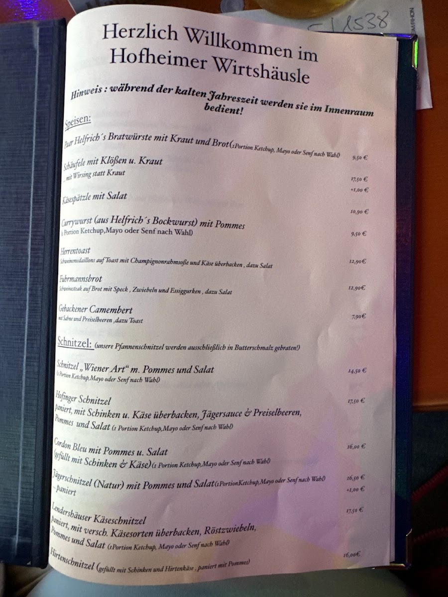 Hofheimer Wirtshäusle Photo Menu 2