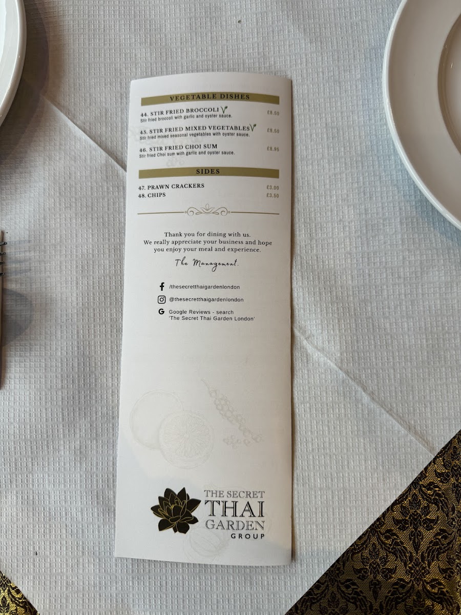 The Secret Thai Garden, Potters Bar Photo Menu 2