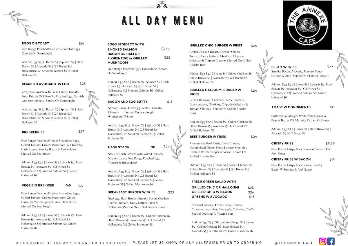 The Annexe Cafe Photo Menu 1