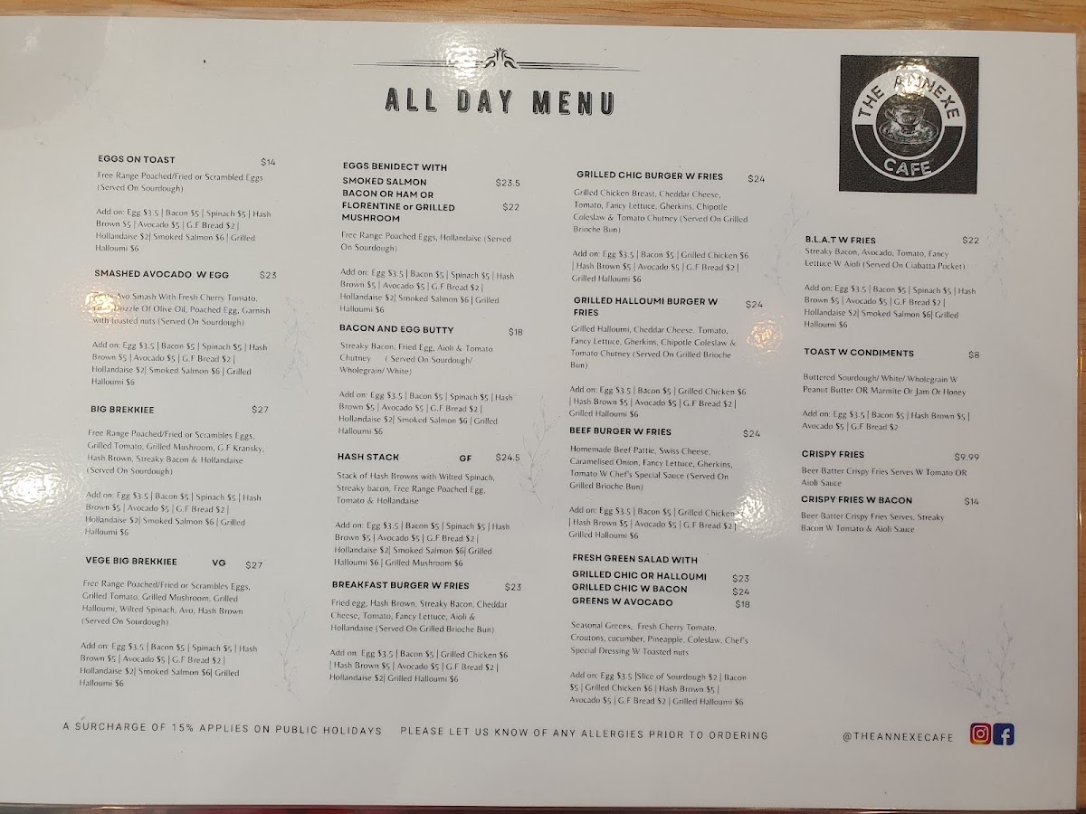 The Annexe Cafe Photo Menu 2