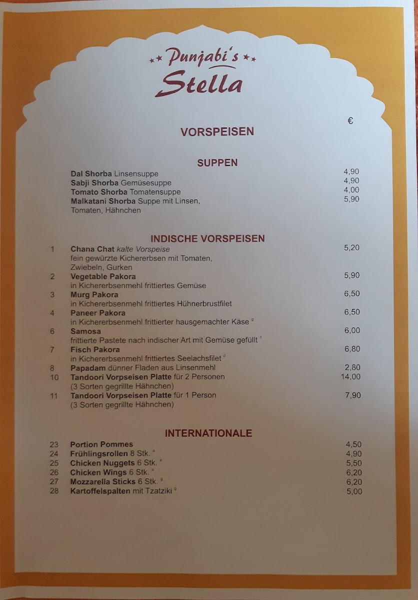 Punjabi´s Stella Indisches Restaurant Photo Menu 2