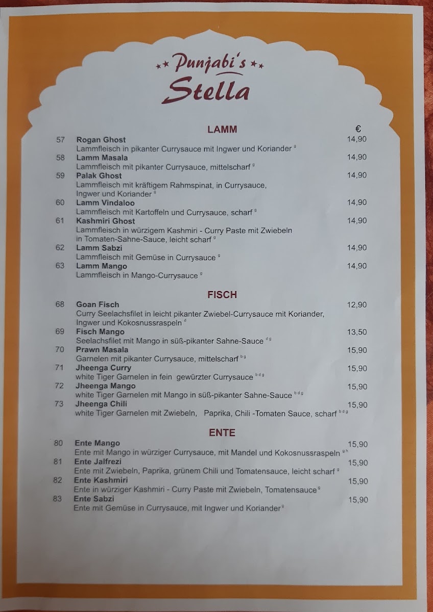 Punjabi´s Stella Indisches Restaurant Photo Menu 4