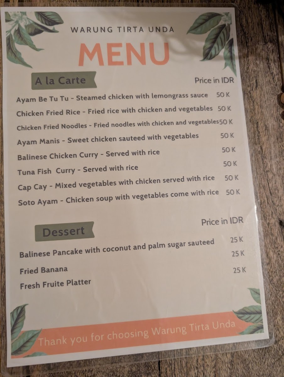 Warung Tirta Unda Photo Menu 1