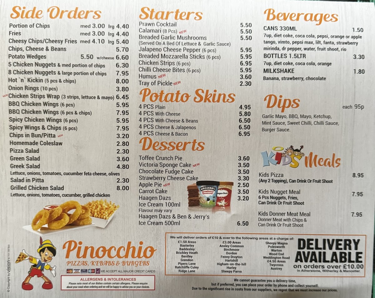 Pinocchio Pizzas Photo Menu 1