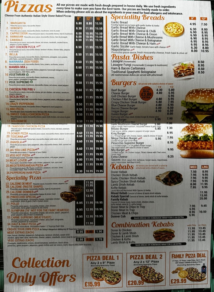 Pinocchio Pizzas Photo Menu 3