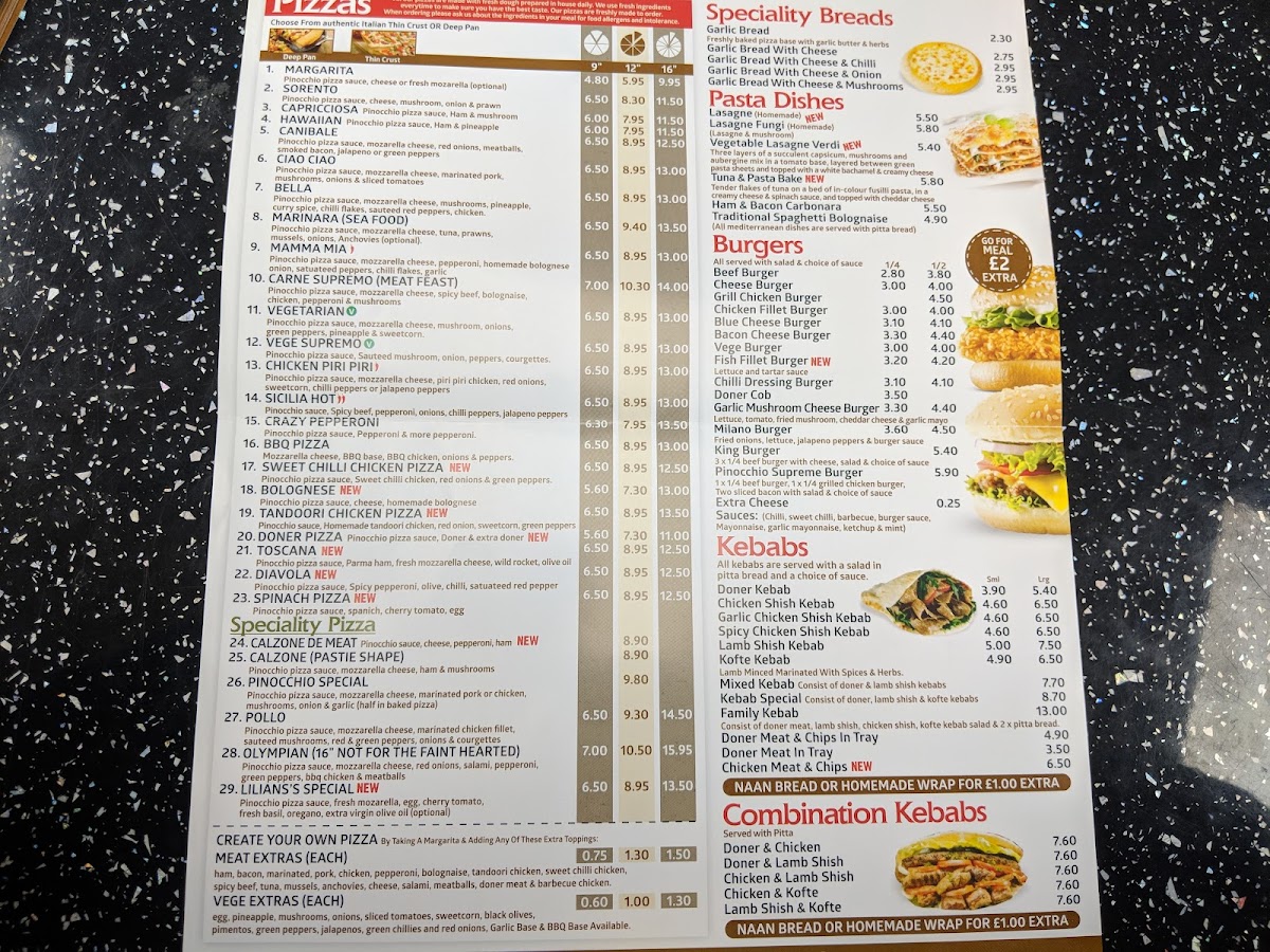 Pinocchio Pizzas Photo Menu 7