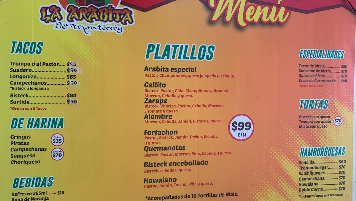 Taquería la Arabita Photo Menu 2