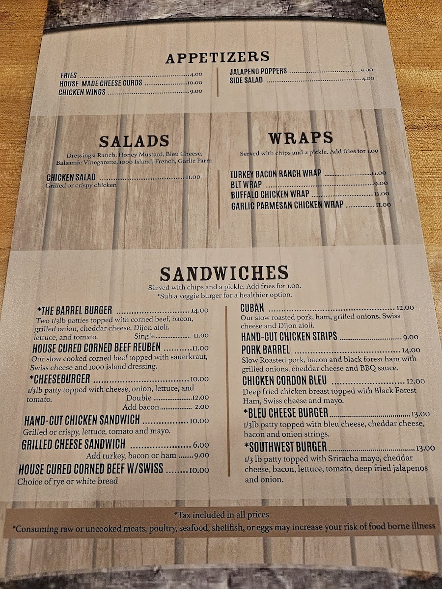 The Barrel Inn Bar & Grill Photo Menu 1