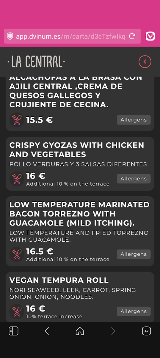 La Central Gastro Photo Menu 1