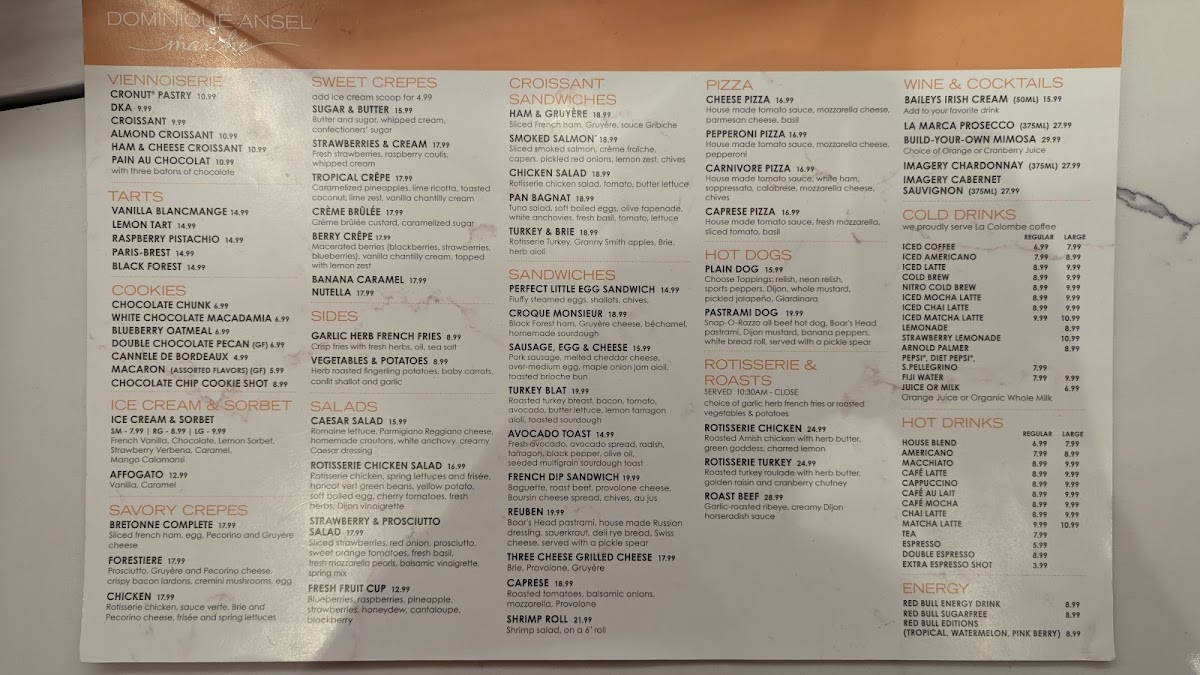 Dominique Ansel Marché Photo Menu 2