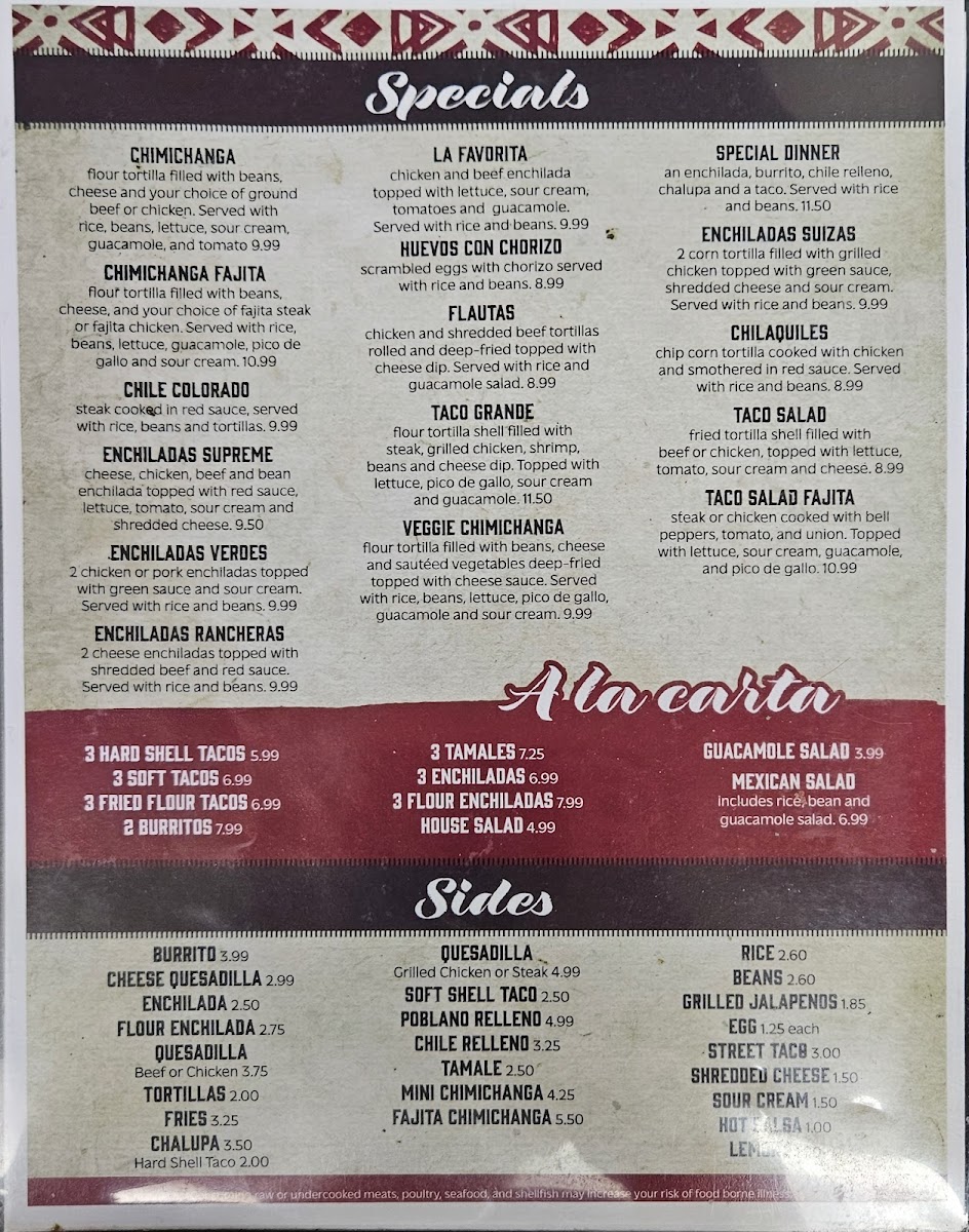 El Ranchero Mexican Restaurant Photo Menu 1