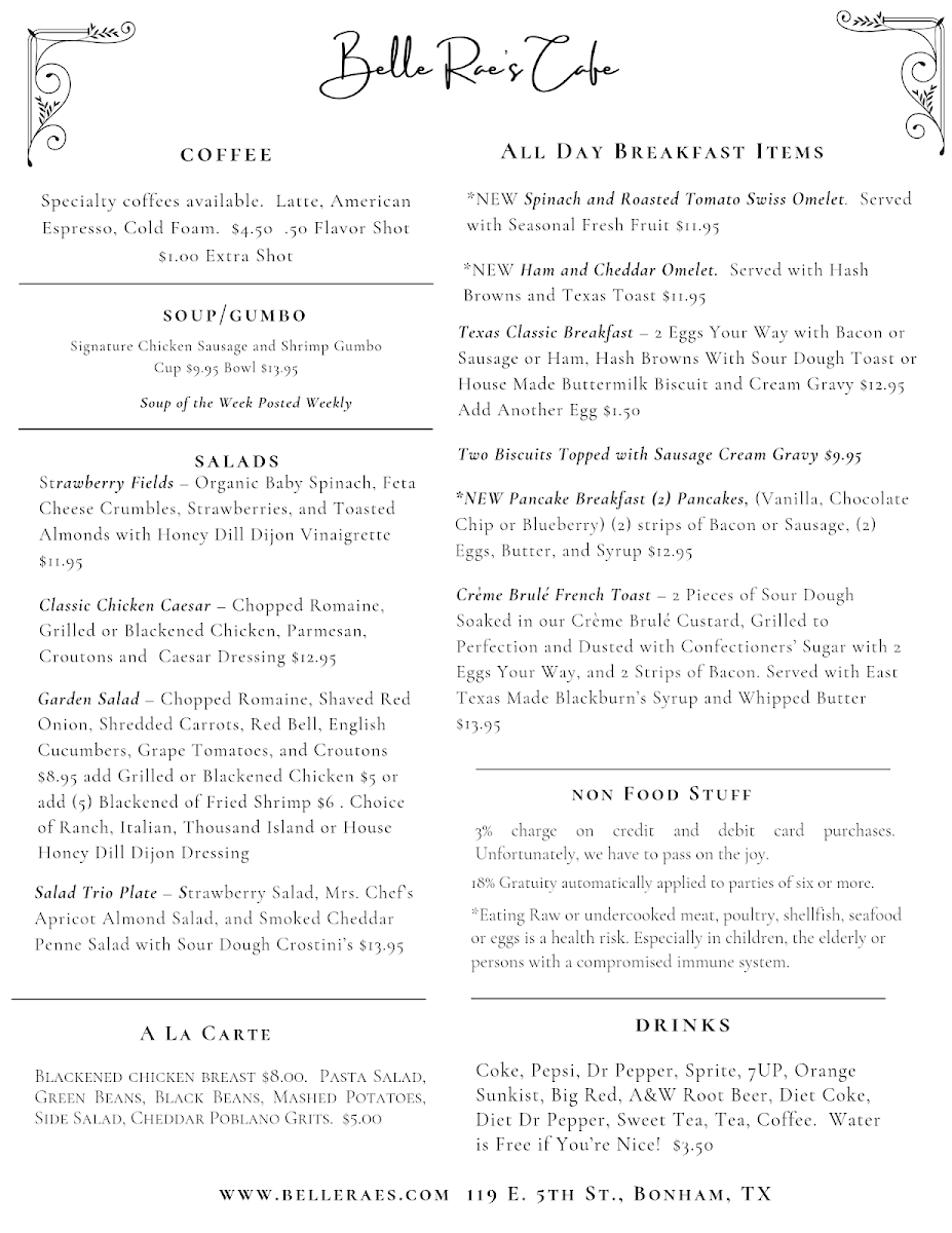 Belle Rae’s Cafe and Catering Photo Menu 1
