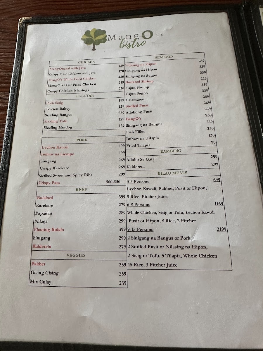 MangO's Bistro Photo Menu 1